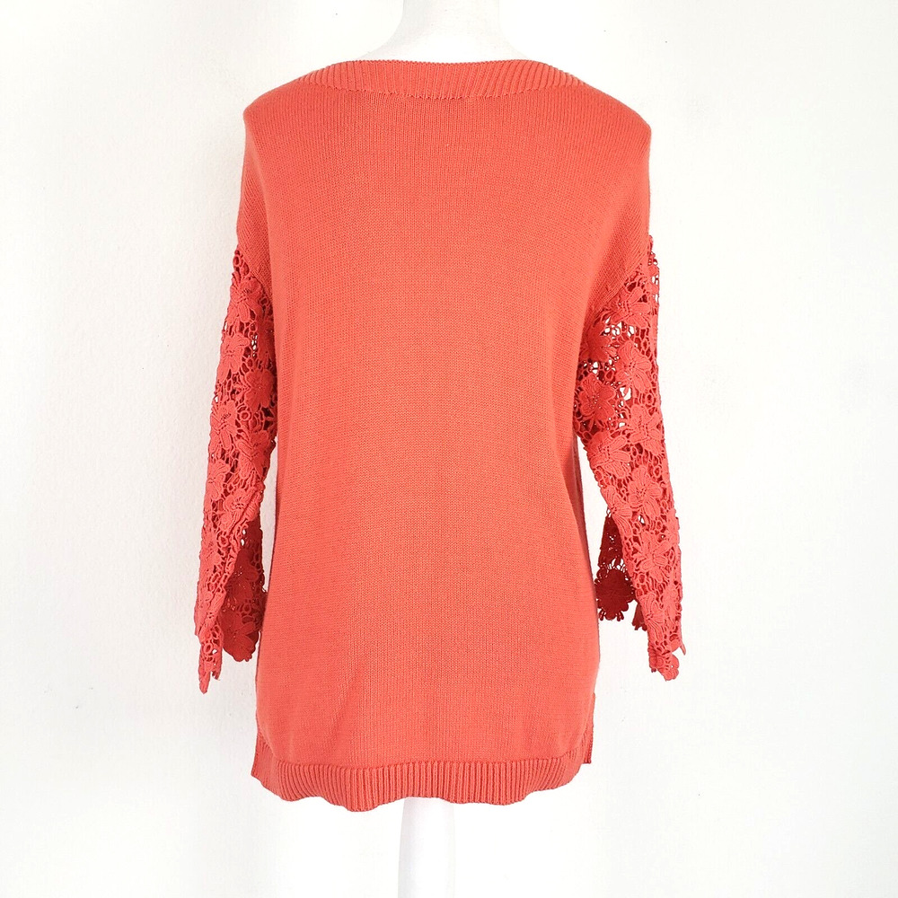 Soft Surroundings SIZE M Desiree Floral Eyelet Crochet Lace Orange Sweater Top - Picture 3 of 13
